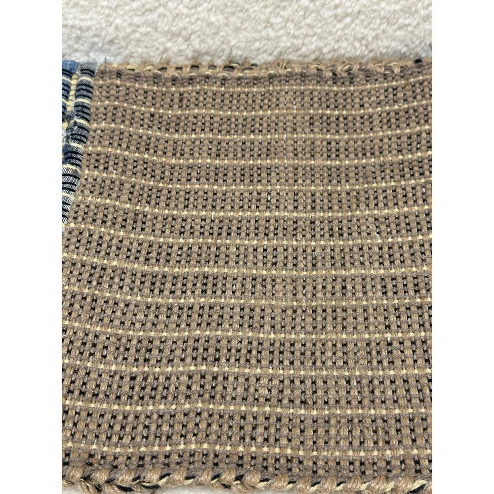 Woven Placemat Brown Blue Denim Border Textured Handcrafted Style Set of 4 Boho